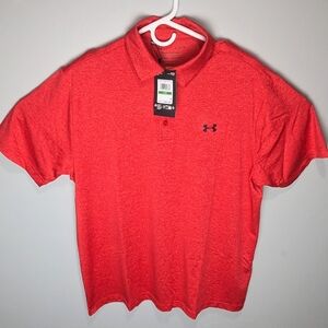 Mens Under Armour Red Golf Polo Shirt Sz Large New